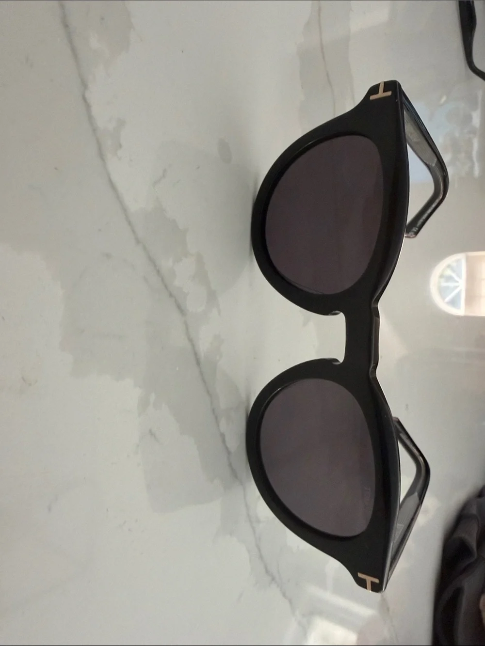 Tom Ford Black Cat-Eye Sunglasses with Gold Temple Detail